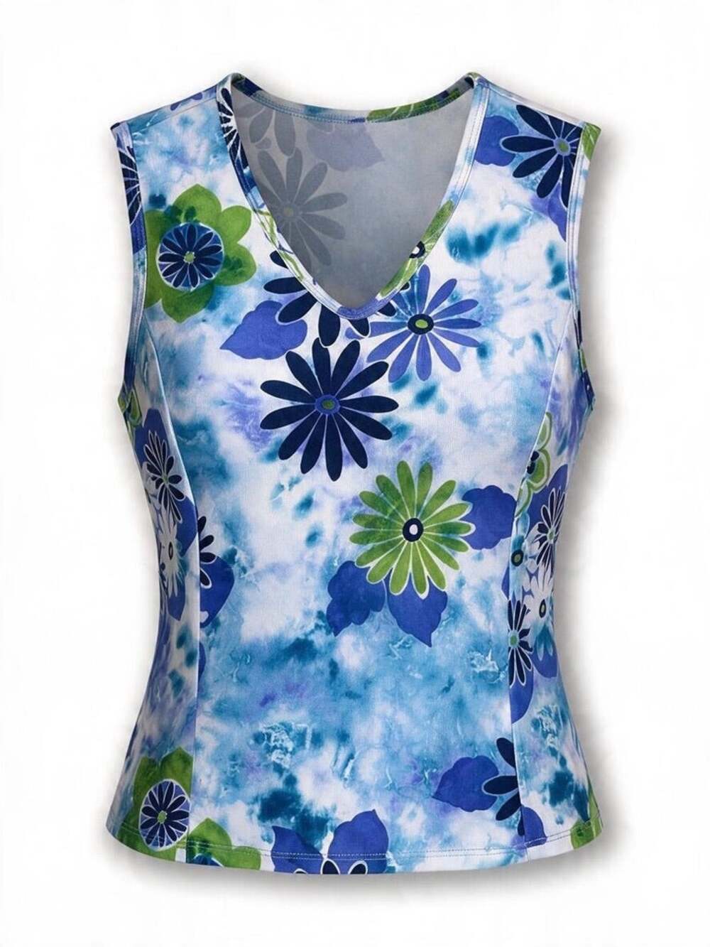 Shebeest Women’s XL Sleeveless Cycling Jersey Blue Green Floral Made in USA